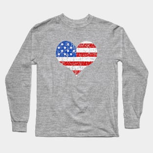 American Flag Heart Distressed Long Sleeve T-Shirt